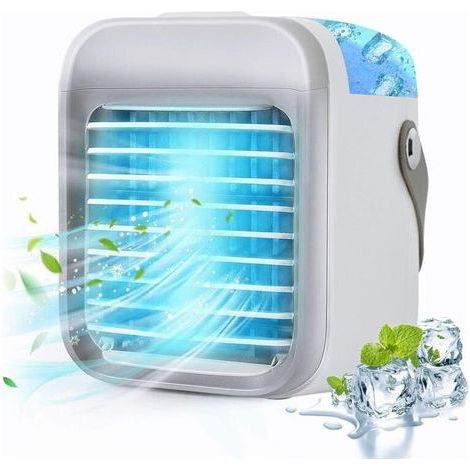 pair Climatiseur Portable,mini refroidisseur d'air portable 5 en 1,humidificateur,purificateur d'air,veilleuse,vaporisateur d'ar么mes,pour la maison,le bureau,en plein air(Gris)