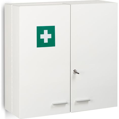 Armadietto portamedicine chiudibile a chiave da appendere 100 x 40 x 20 cm con 11 scomparti moderno in acciaio bianco 130011266