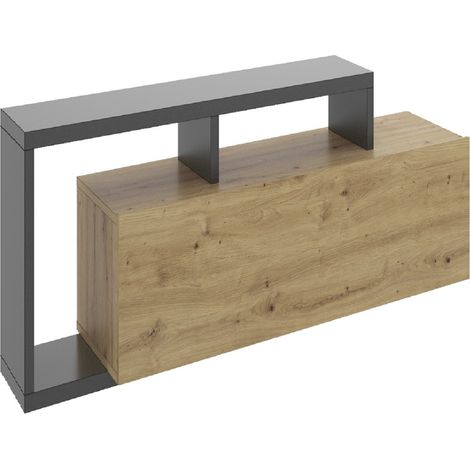 Meuble TV en panneaux de particules mélaminés coloris chêne / gris graphite - Longueur 165 x Profondeur 40 x Hauteur 46.8 cm -PEGANE- (1/5)