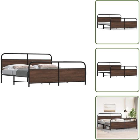 The Living Store Giroletto senza Materaso in Metallo Rovere Marrone 180x200 cm - Letto con testiera