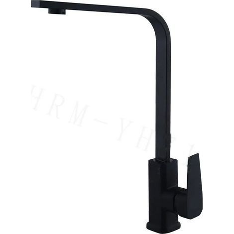 Robinet Cuisine, Mitigeur Évier Monocommande Rotatif à 360, Robinet Eau Chaude et Froide Réglable, Robinetterie Anti-calcaire pour Cuisine, Noir (1/2)
