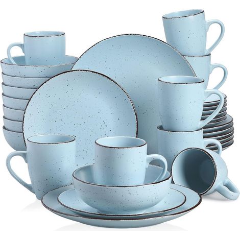 Tafelservice Steingut 32teilig Speiseteller 32tlg Tafelservice Blau (1/5)