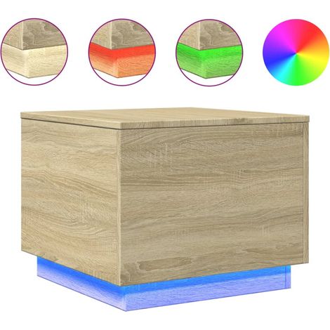 Mesa de centro de salón de diseño moderno con luces LED 50 x 50 x 40 cm madera de ingeniería color roble DEC037647