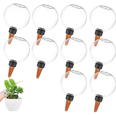 10 Bewässerungsgeräte, Kugelform 500 ml, transparenter Kunststoff, Bewässerungsspieß, für Balkon und Garten (1/5)