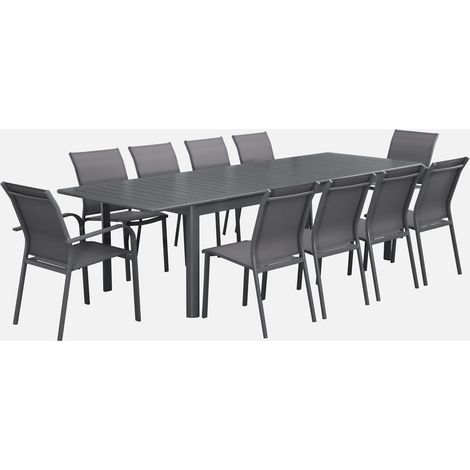 Mesa de jardín extensible de aluminio con 10 sillas