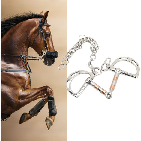 Mors de cheval en acier inoxydable et cuivre avec anneaux en D et chaînette pour un canon de 125 mm (1/5)