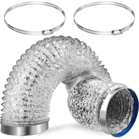 Tuyau d'évacuation télescopique en aluminium argenté pour sèche-linge, avec deux colliers de serrage (1/5)