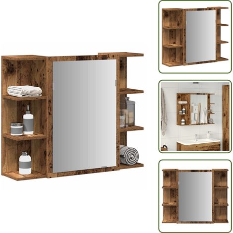vidaXL Armoire à miroir de salle de bain vieux bois bois d'ingénierie (1/5)