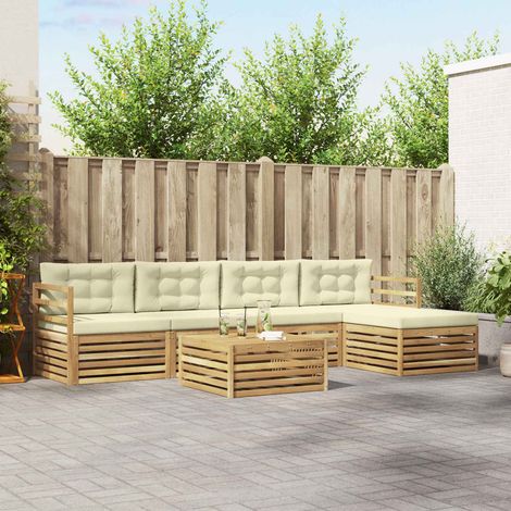 vidaXL Outdoor-Sofagarnitur 6 Stk. Weiß und Creme Polyester (1/5)