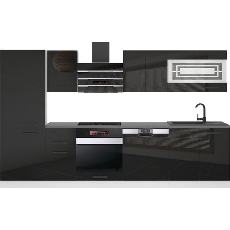 Belini Cuisine Equipee Complete Cindy Muebles de Cuisine Complets - 300 cm. Cuisine Complete avec Plan de Travail, Noir très Brillant (1/3)