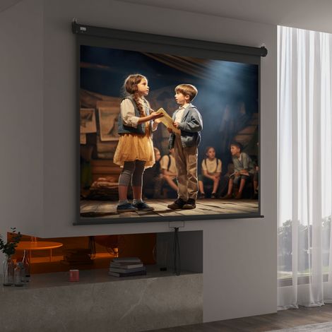 Écran de projecteur 100" réglable avec montage au plafond et au mur, format 4:3, 203x152 cm, noir et blanc