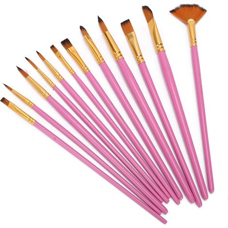 Ensemble de 12 pinceaux en nylon TYP306 pour peinture à l'huile - Forte adhérence - Idéal pour artistes et étudiants - Rose