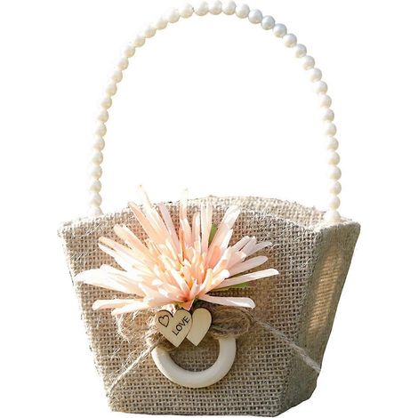 Vintage-Hochzeitskorb aus Jute, künstliche Blumendekoration, Brautblumenkorb, tragbarer Blumenstreukorb (1/5)