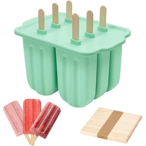 Lot de 6 moules à glace en silicone avec 50 bâtonnets en matière naturelle moules moules à glace (1/5)