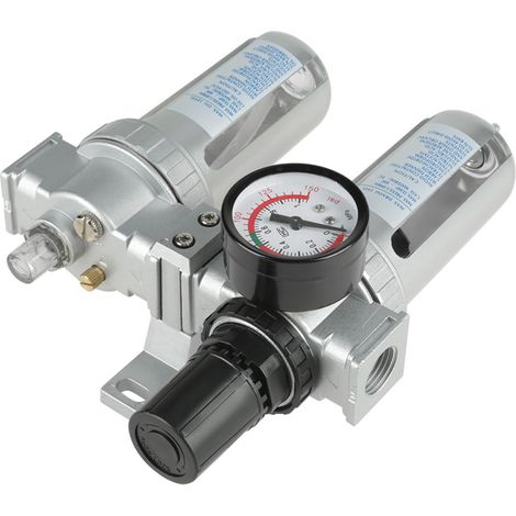 Filtre régulateur d'air comprimé 1/2" avec manomètre, séparateur huile/eau, purgeur, kit d'outils (1/5)