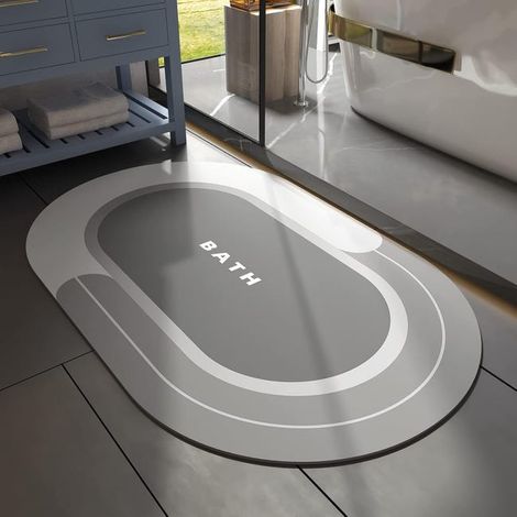 Alfombrilla de baño de tierra de diatomeas, alfombrilla antideslizante y absorbente de tierra de diatomeas, alfombrilla de secado rápido para ducha y baño (gris, 60x40cm)