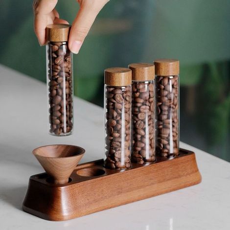 Botellas dispensadoras magnéticas para granos de café, tubos de ensayo de vidrio, estantes de exhibición, tubos sueltos, recipientes herméticos (1/5)