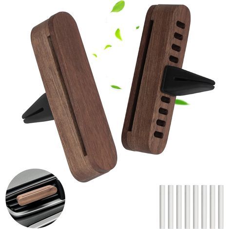 2-Piece Wooden Car Air Freshener Set, Automatic Essential Oil Diffuser with 8 Refills, Car Air Freshener, Aroma Diffuser for Car Interior, Diffuser Clip (1/5)