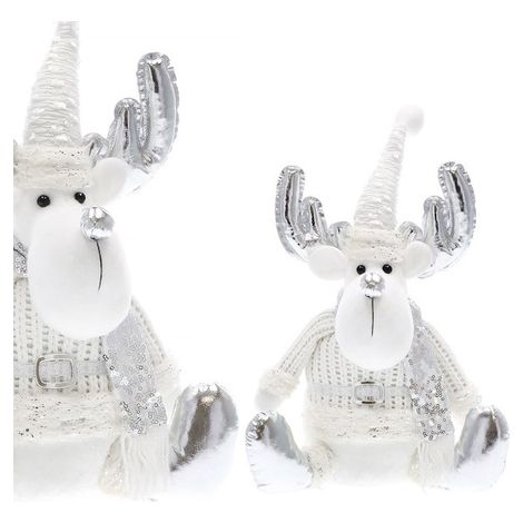 SPRINGOS Rentier/Hirsch, sitzende Figur, 37 cm, Silberfarbe, Schmuckfiguren, Weihnachten, Weihnachtsdekoration, Weihnachtsschmuck