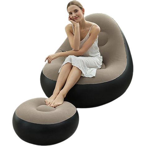 Canapé gonflable avec repose-pieds, fauteuil gonflable pour l'extérieur, pouf gonflable pour les jeux et le camping, marron clair. (1/5)