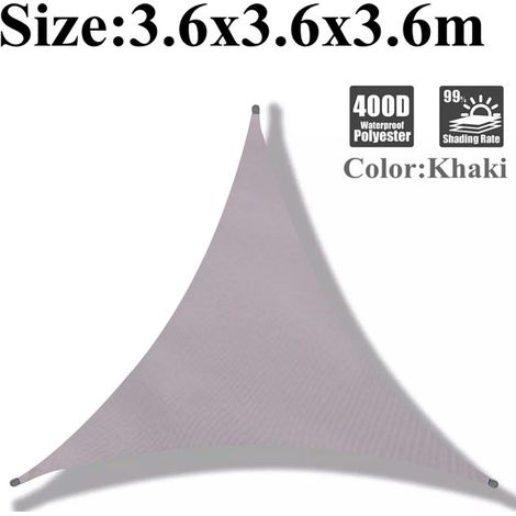 Outdoor Waterproof Triangular Shade Sail for Garden Patio Party, 98% UV Blocking, with Free Rope, 3.6X3.6X3.6M (1/4)