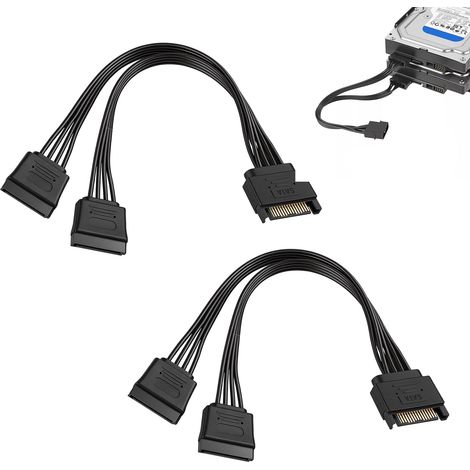 2 Pièces Câble D'alimentation SATA 15 Pin, Adaptateur Alimentation SATA Mâle vers Femelle avec Répartiteur Y, Rallonge SATA Puissance pour SSD HDD Disque Dur Lecteur, Câble 15 Broches 18AWG, 21cm (1/5)