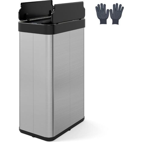 Cubo de basura de 60L con sensor de movimiento y prácticas tapas finas de mariposa para cocina y baño acero inoxidable plateado 200018881