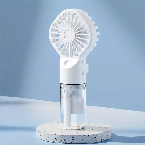 (Blanc) Ventilateur brumisateur portable rechargeable, portatif, adapté à une utilisation en extérieur et au bureau. (1/4)