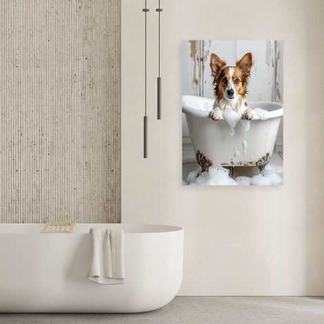Wandbild Hund in einer Badewanne mit Schaum beige 40x60 (1/4)