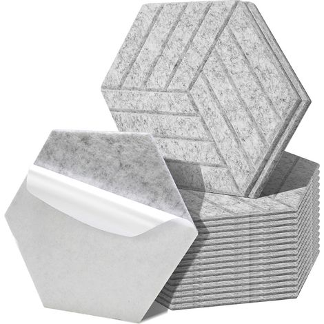 Wolketon Paneles acústicos 18 stuks Raya Hexagonal Gris claro Poliéster de alta densidad autoadhesivo
