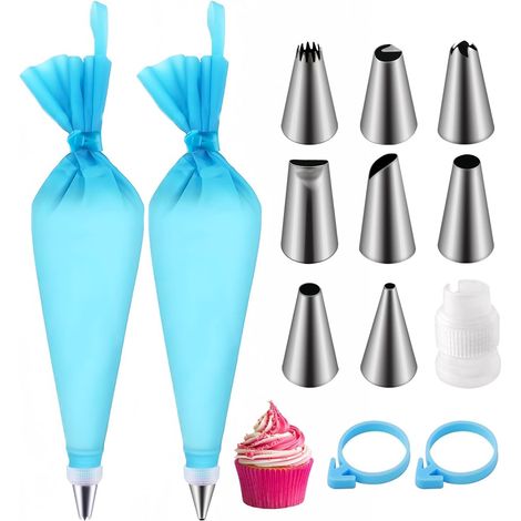 Spritzbeutel-Set, 8 Spritztüllen und 2 wiederverwendbare Spritzbeutel, Spritzbeutel, professionelle Spritztüllen, Gebäckzubehör, zum Dekorieren von Torten (1/5)