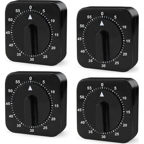 Lntyq Minuteur de cuisine mécanique - Minuteur analogique : 4 pièces - 60 minutes - Minuteur de cuisine mécanique - Fonction minuteur pour la maison, la cuisine, le sport, les études (noir)