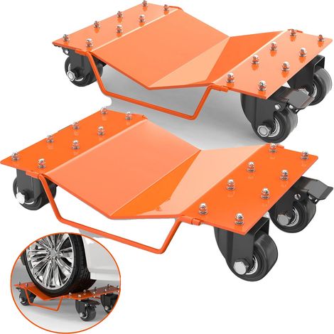 Juego de 2 ruedas para carro de transporte de coches, capacidad de 1814 kg, ruedas giratorias con bloqueo, color naranja - 2 piezas (1/2)
