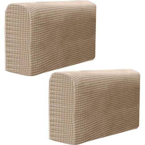 NineClouds Housses d'accoudoirs de canapé 2 pièces, réglables, capuchons d'accoudoirs de canapé extensibles, protection antidérapante des meubles (café léger) (1/5)