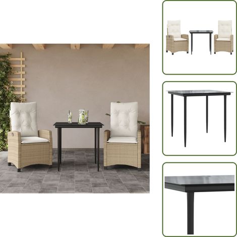 Sitzkissen - vidaXL 3-tlg. Garten-Essgruppe mit Kissen Beige Poly Rattan - Rückenkissen (1/5)