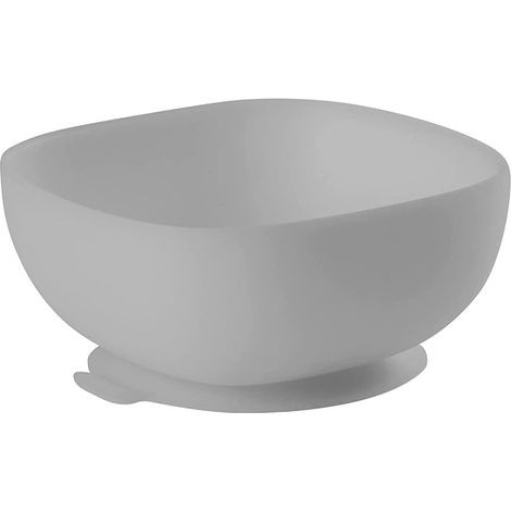 Bol con ventosa para niños, fabricado en material suave y muy resistente, apto para usar en mesa/trona, apto para microondas, color gris. (1/2)