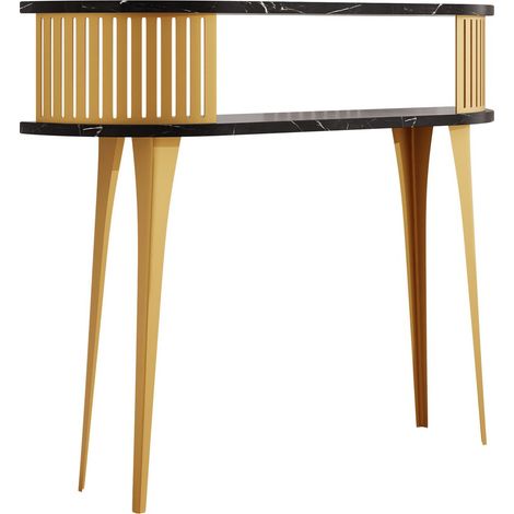 Console Vitum I, Doré + Marbre noir, 86x100x25cm