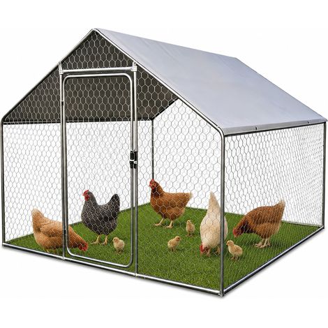 Relaxdays recinto 2 x 2 x 3 m, cubierta solar PVC UV, cerrojo, para aves y pequeños animales, plateado (1/5)