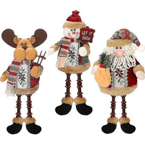 Lot de 3 décorations de Noël : Père Noël, bonhomme de neige et renne. Décoration de table, cheminée ou maison. (1/5)