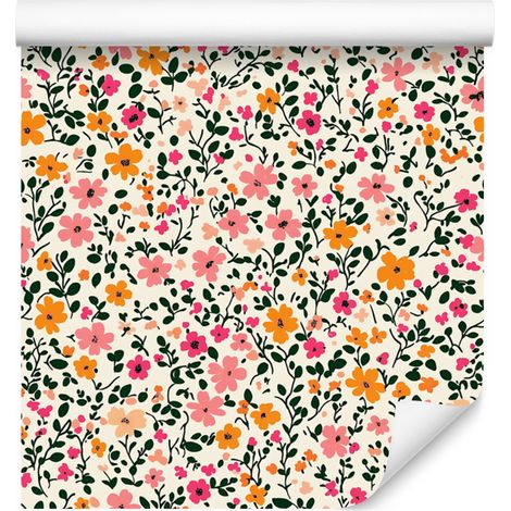 Carta da parati con piccoli fiori color crema, grigio chiaro e beige 50x1000 cm (1/5)