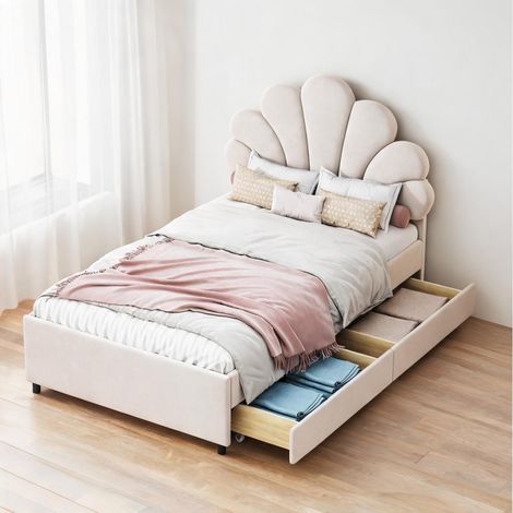 Cadre de lit beige en upholstered 203 x 90 x 116 cm (1/5)