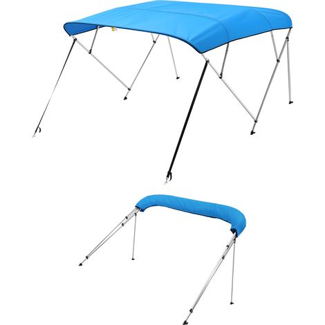 VEVOR Bimini pour bateau a 4 arceaux, 243x137x170-182 cm, taud de soleil avec cadre en alliage dealuminium, toile en polyester 600D, sac de rangement, 2 poteaux de support, 4 sangles, Bleu Pacifique