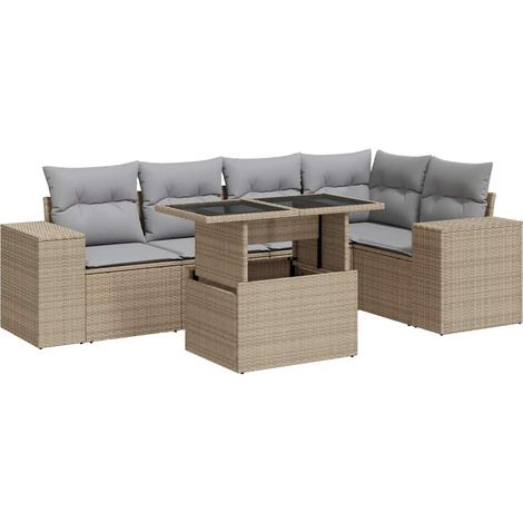 Set Divano da Giardino 6 pz con Cuscini Beige in Polyrattan vidaXL (1/5)