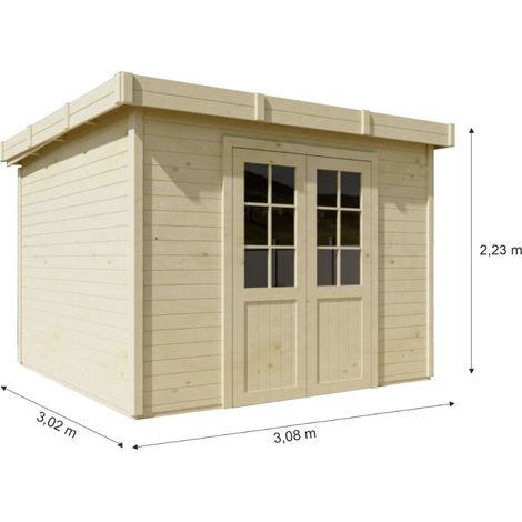 HABRITA Abri de jardin bois massif 7,53 m² - madriers 28 mm - toit plat bac acier - double porte vitrée sécurisée (1/5)