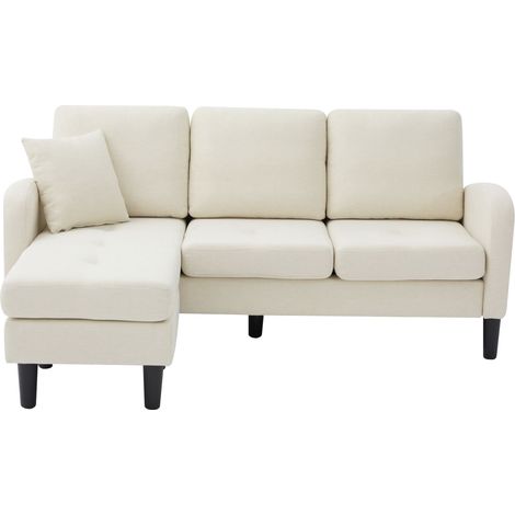 CAIziCanapé d'angle L beige clair 3 places, tissu lin, pieds plastique (1/5)
