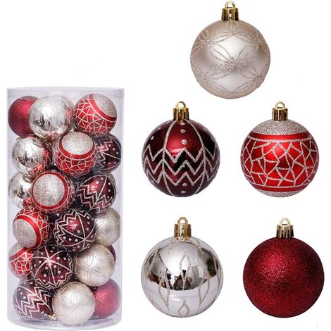 Boules de Noël Incassable en Boule de Ornements Décoration pour Décor d'arbre de Fête 6cm/236" 30pcs 6cm 2.36 Plastique Rouge Or (1/4)
