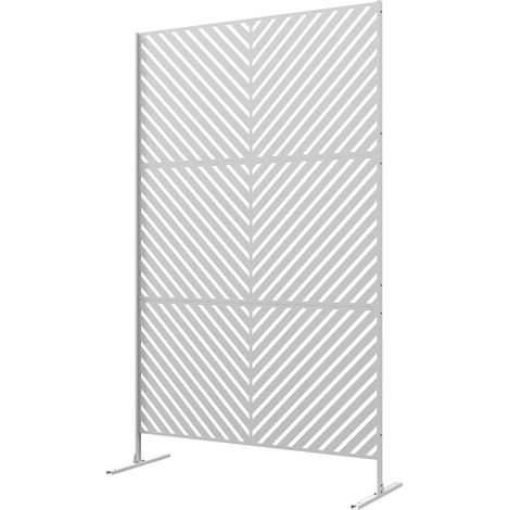 Séparateur d'ambiance extérieur 3 panneaux motif triangle inversé cadre acier blanc 122x45x198 cm