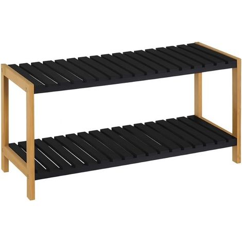 Etagère à chaussures - JUANIO - 2 étagères - Bambou & MDF - Noir - 70x26x36 cm (1/4)