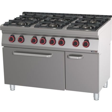 Fourneau mixte professionnel - 6 feux gaz - Four électrique GN 2/1 - 120cm - Casselin