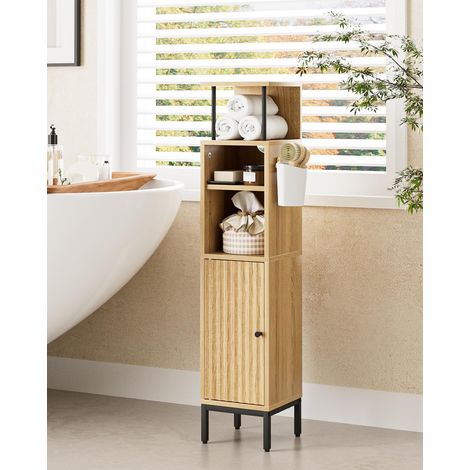 Armoire de salle de bain haute autoportante avec porte - Meuble de rangement fin pour salle de bain, cuisine, salon, chambre à coucher, balcon ou bureau - Chêne (1/5)